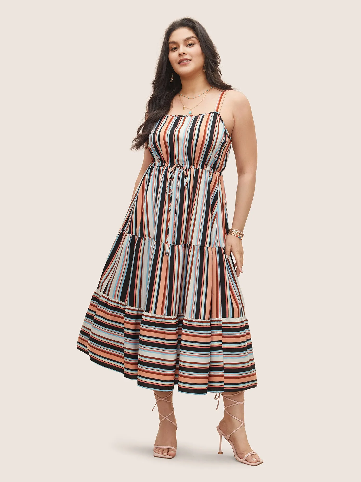 Color Striped Drawstring Ruffle Hem Dress sold by Bloomchic product image thumbnail 2