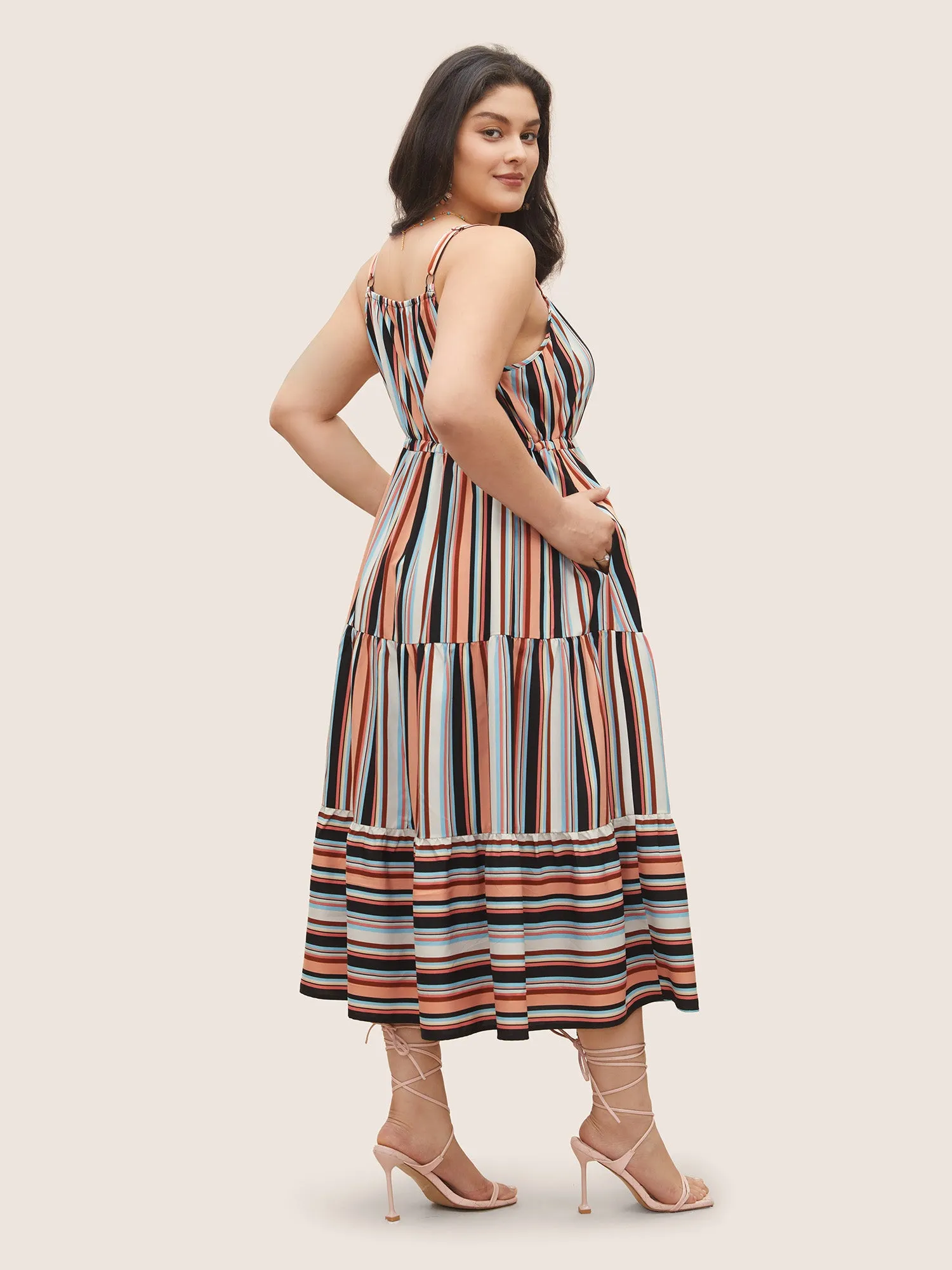 Color Striped Drawstring Ruffle Hem Dress sold by Bloomchic product image thumbnail 3