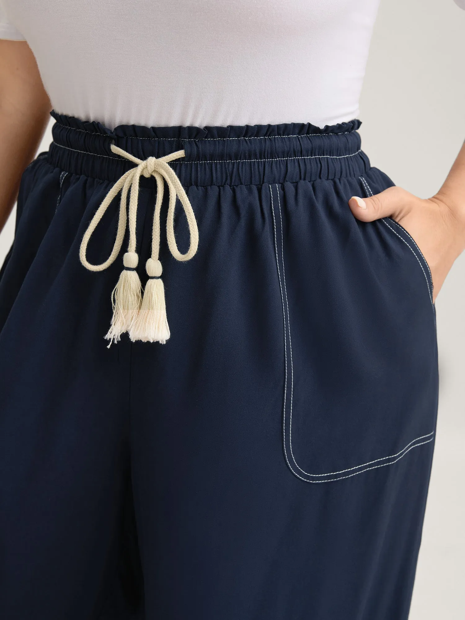 Contrast Thread Detail Wide-Leg Pants sold by Bloomchic product image thumbnail 2