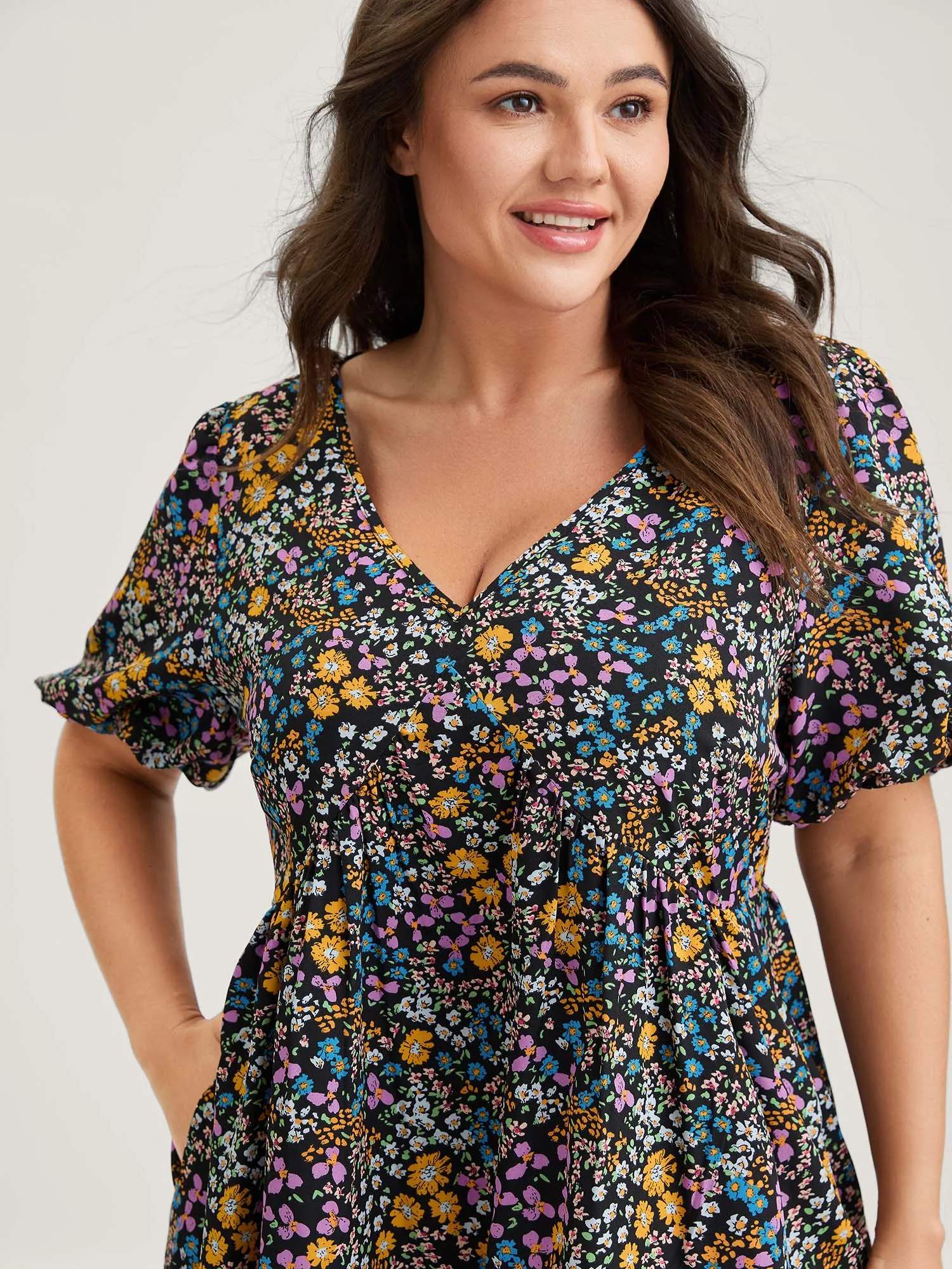 Floral Print Deep V-Neck Midi Dress sold by Bloomchic