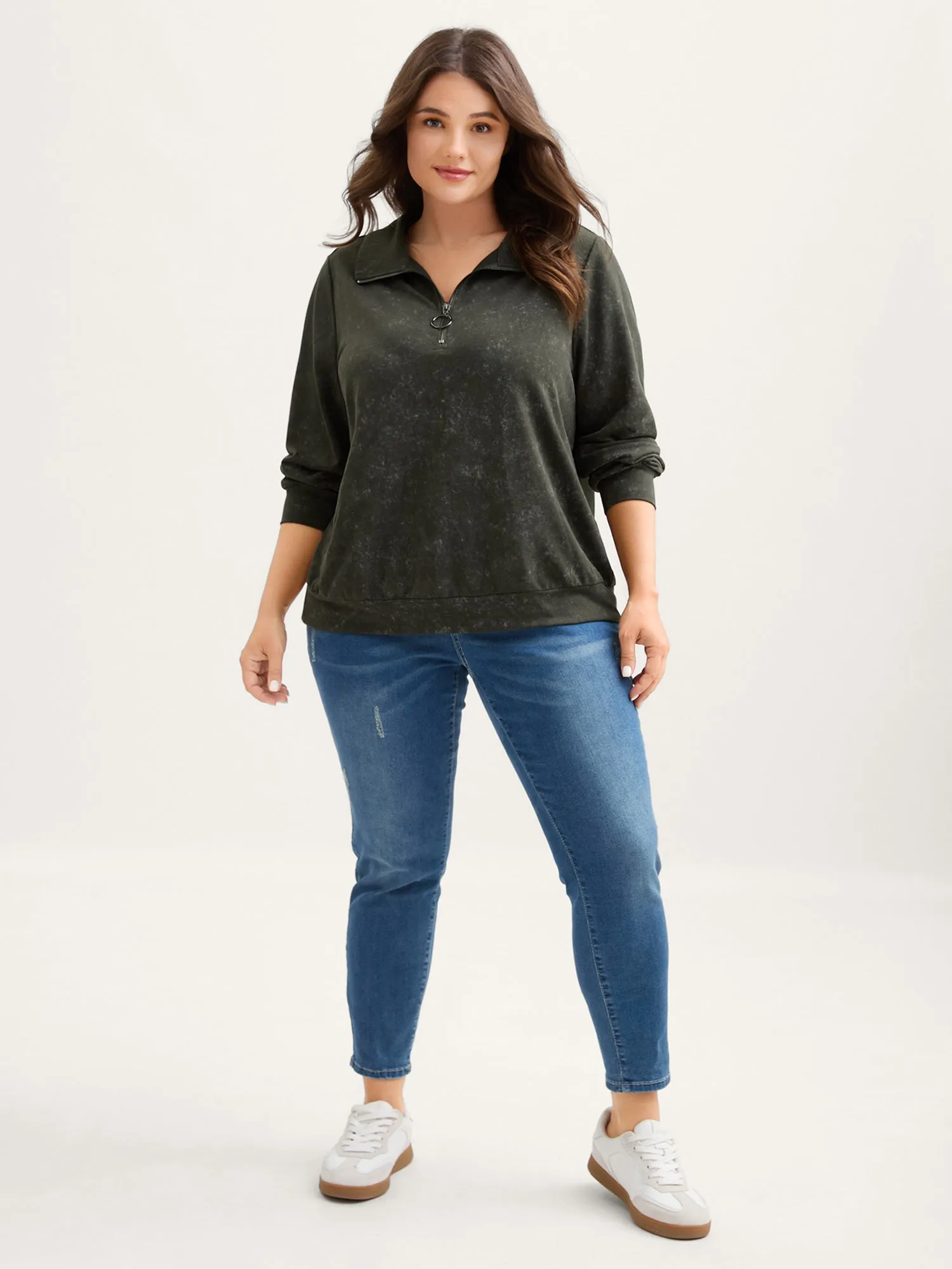 Snow Wash Effect Half-Zipper Sweatshirt sold by Bloomchic product image thumbnail 3