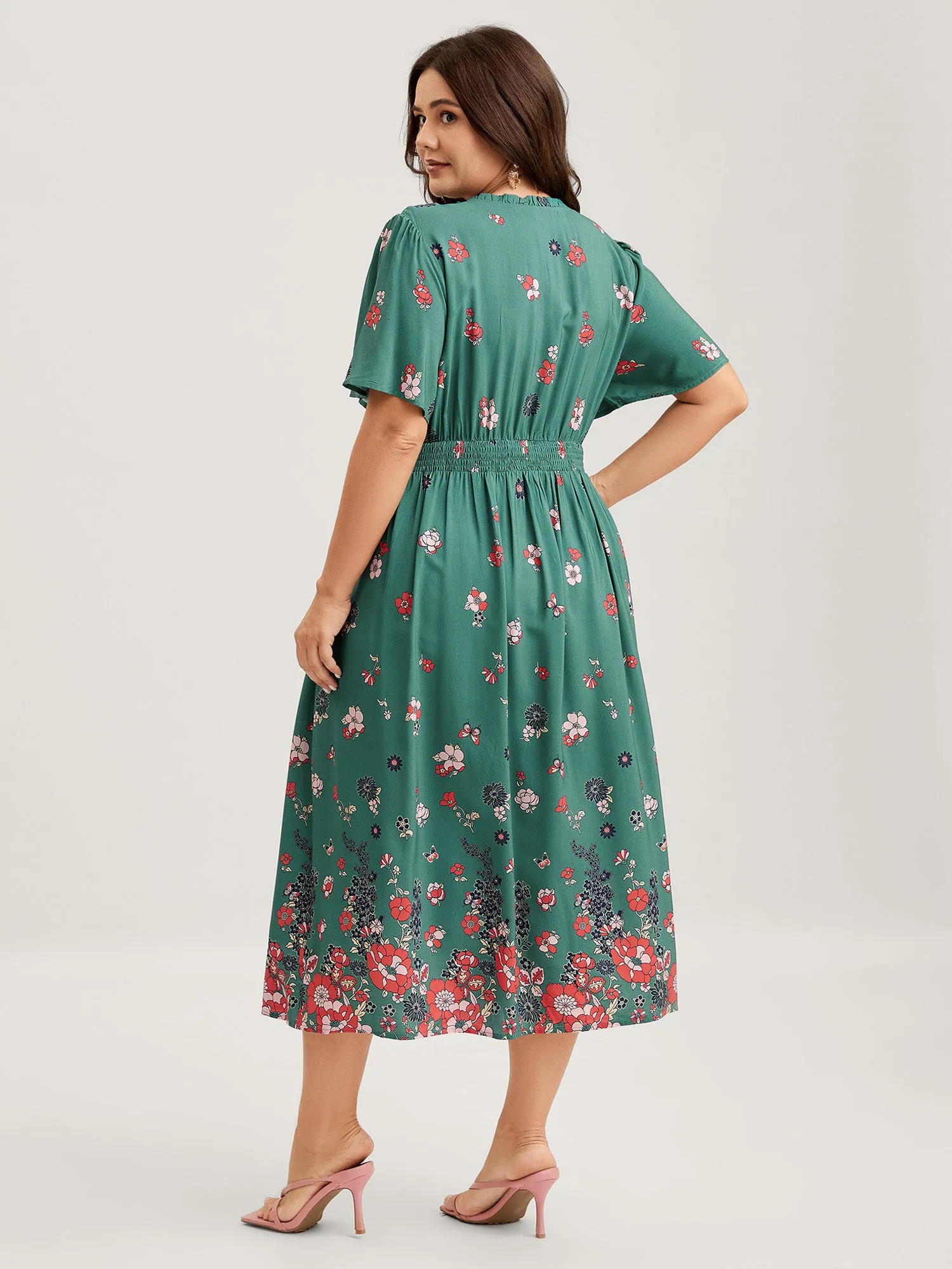 Floral Pleated Notched Collar Midi Dress sold by Bloomchic product image thumbnail 4