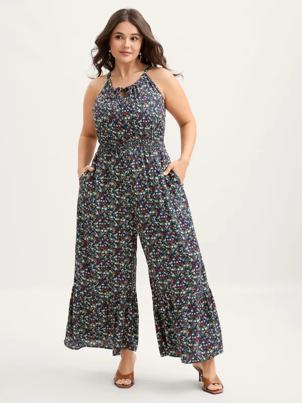 Floral Print Shirred Waist Cami Jumpsuit sold by Bloomchic