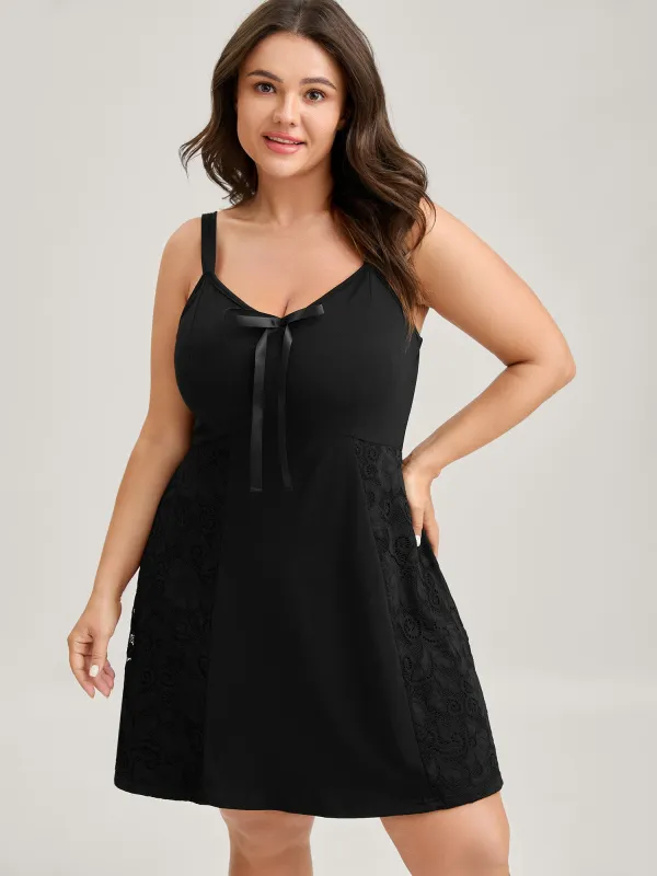 Lace Panel Neck Tie Fitted Sleep Dress sold by Bloomchic