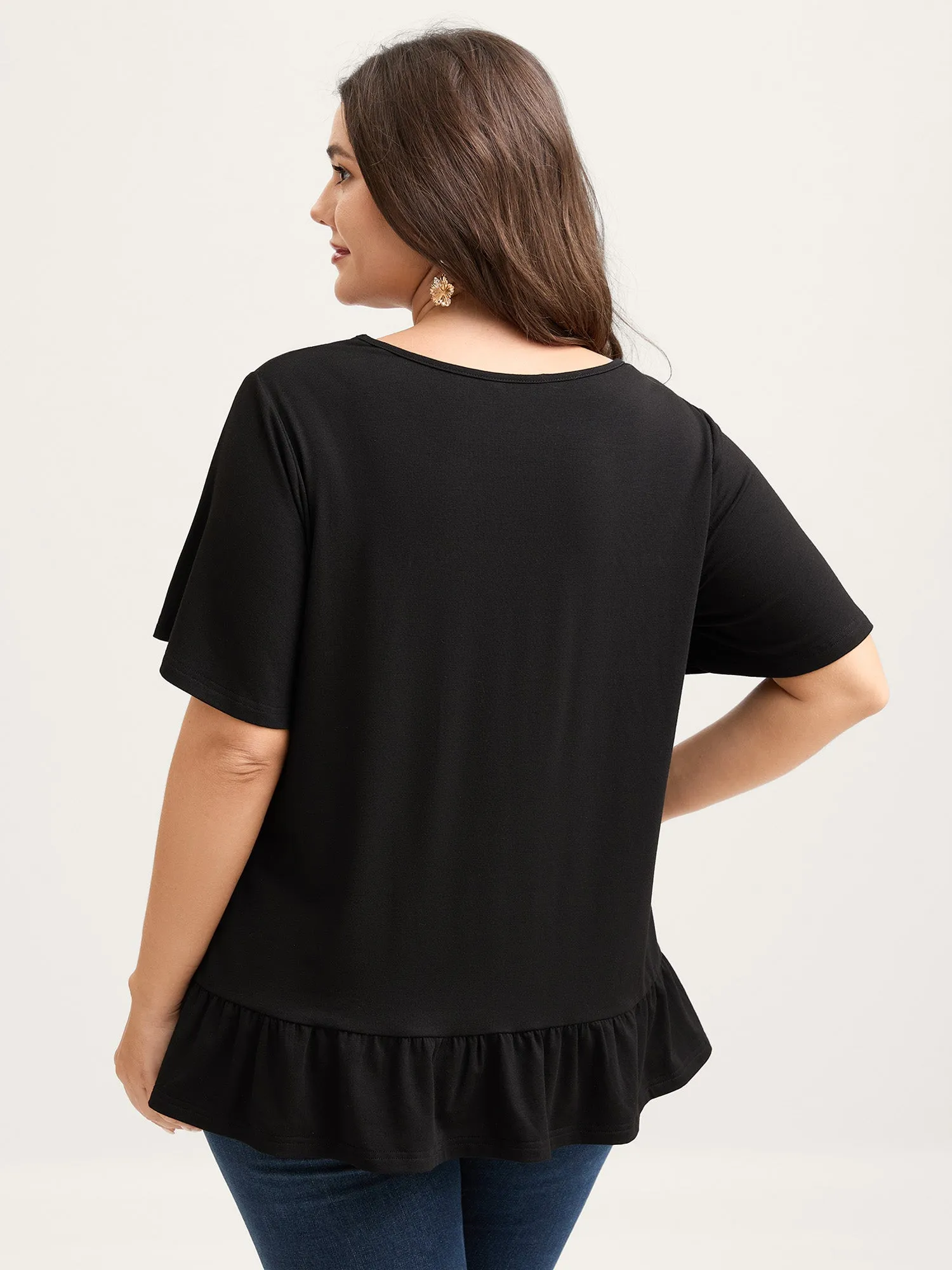 Stretchy Floral Embroidery Ruffled Hem Top sold by Bloomchic product image thumbnail 5