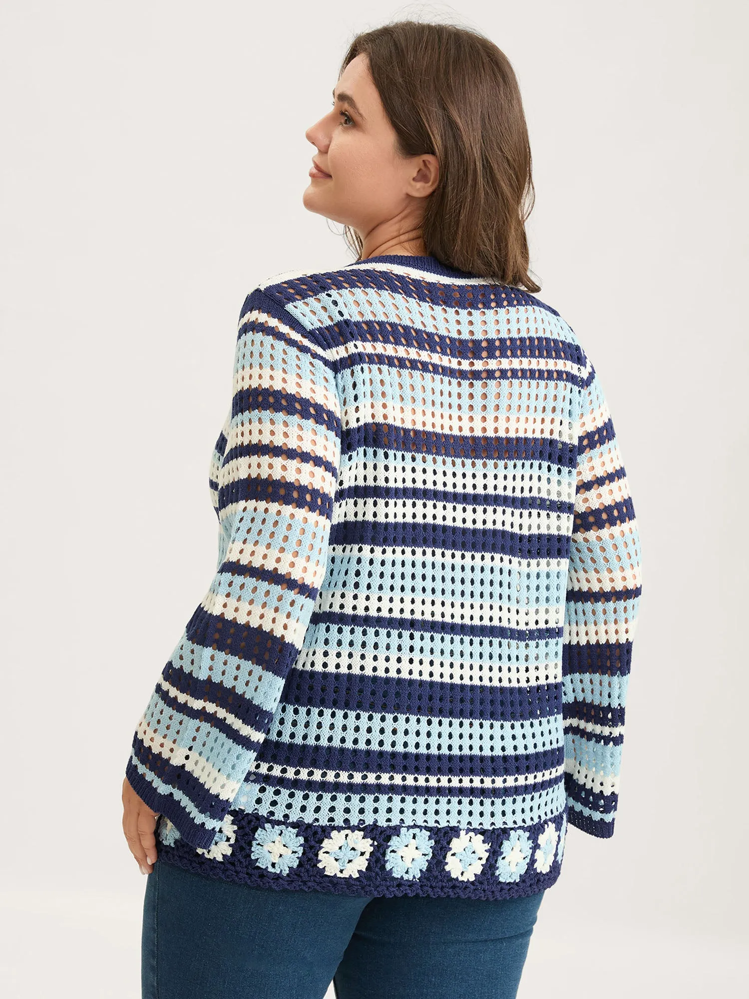 Crochet Color Stripes Flared Sleeve Knit Cardigan sold by Bloomchic product image thumbnail 5