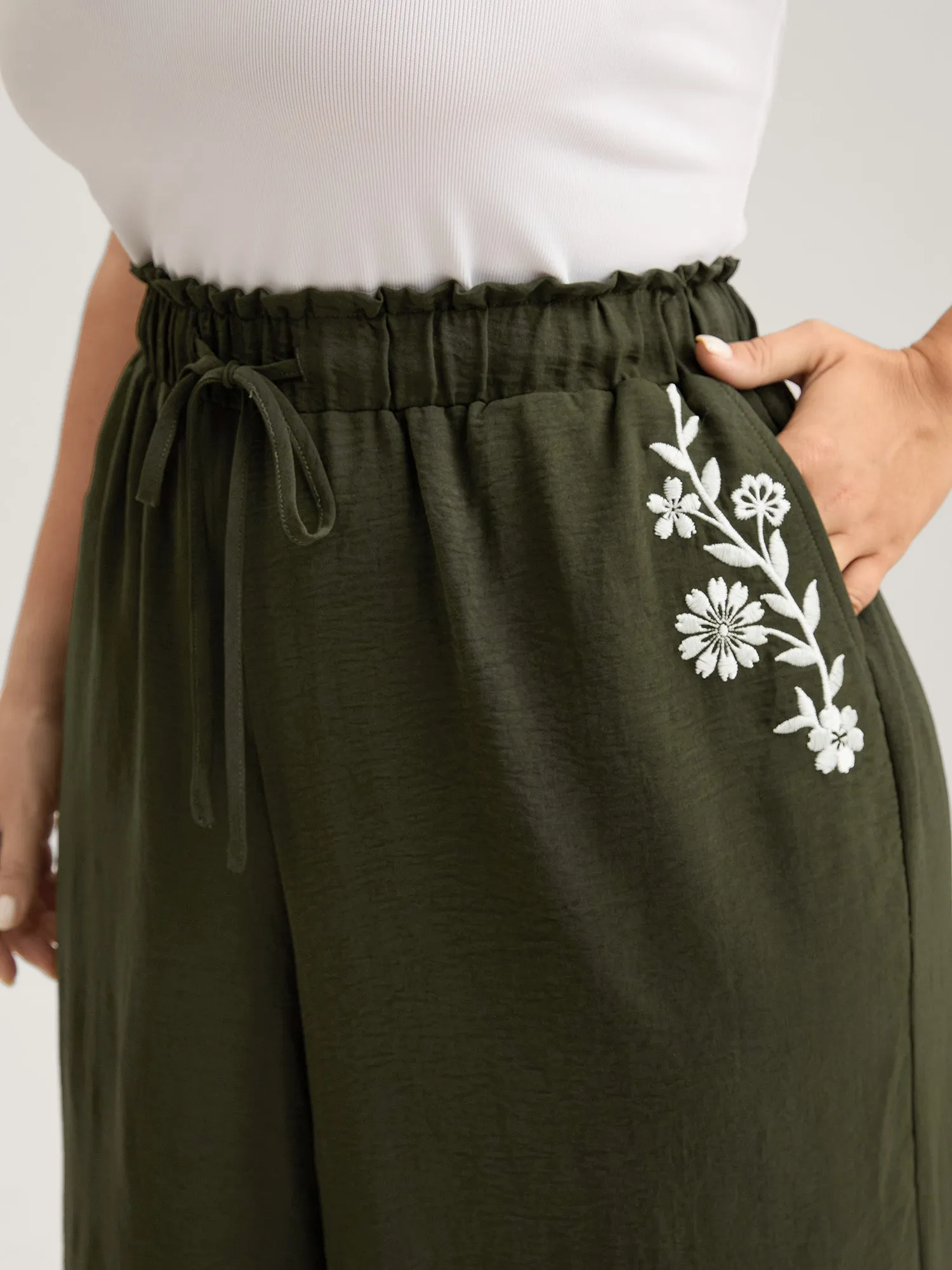 Floral Embroidered Pockets Wide-Leg Pants sold by Bloomchic product image thumbnail 3