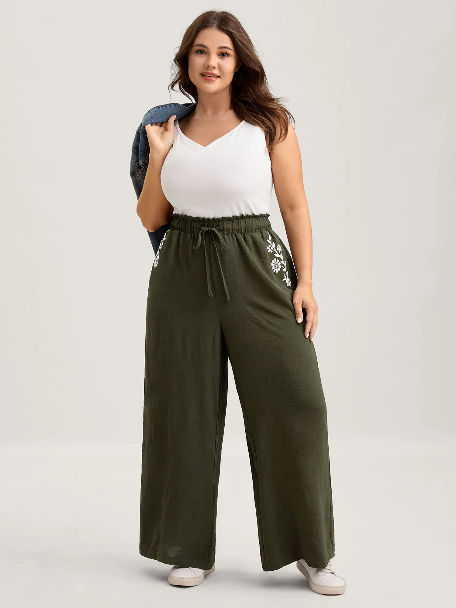 Floral Embroidered Pockets Wide-Leg Pants sold by Bloomchic product image thumbnail 2