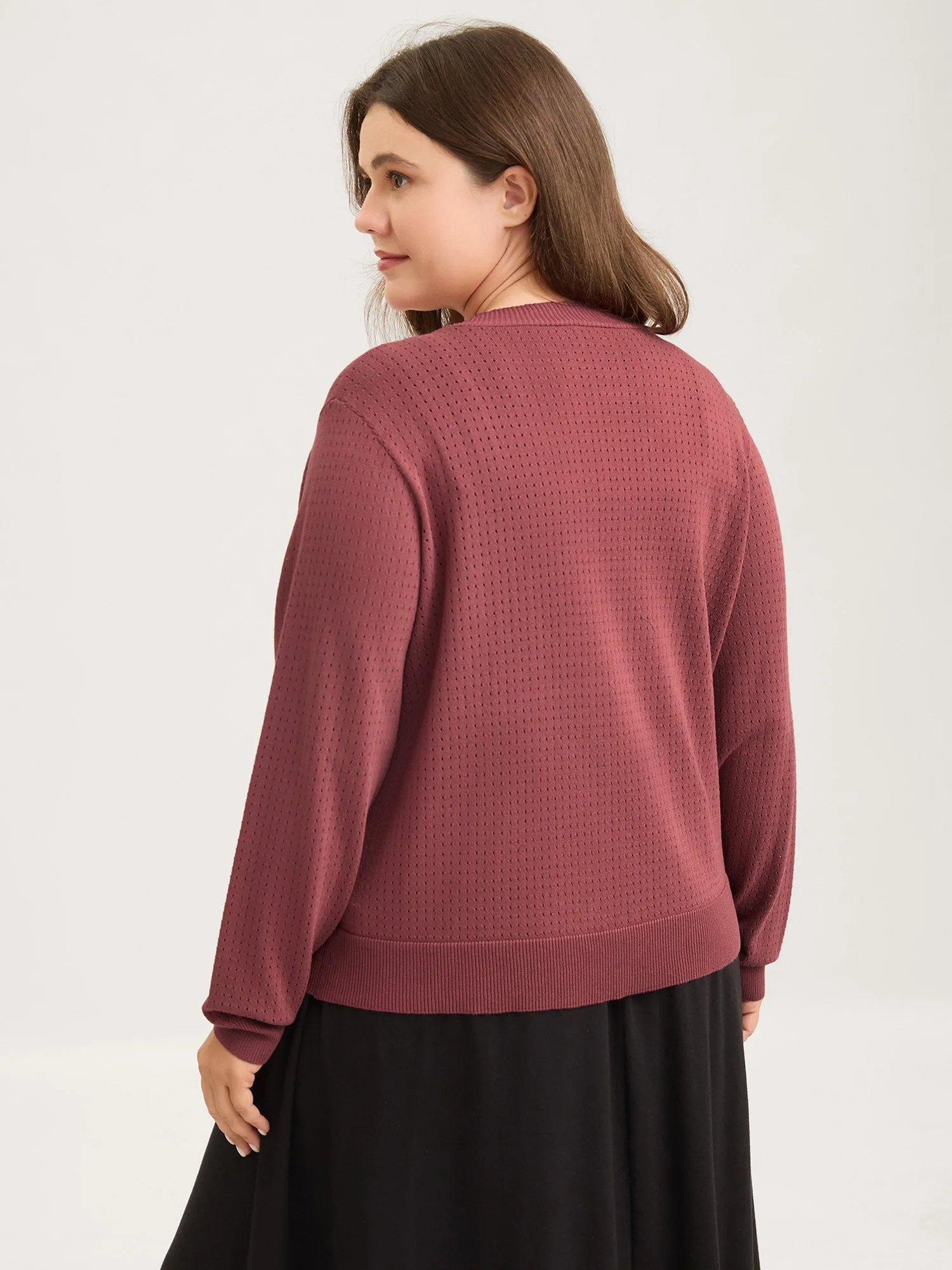 Textured Hollow Front-Open Knit Cardigan sold by Bloomchic product image thumbnail 4