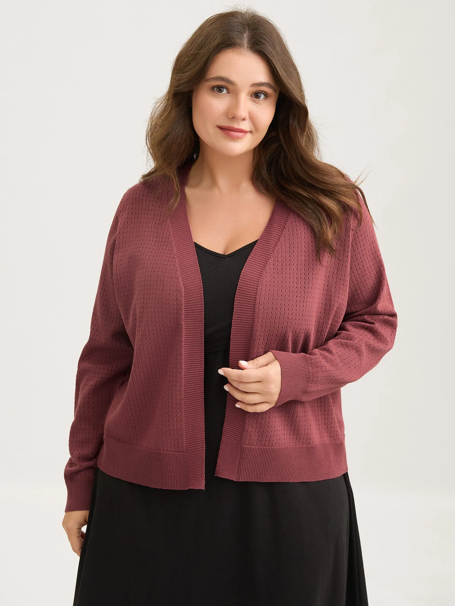 Textured Hollow Front-Open Knit Cardigan sold by Bloomchic