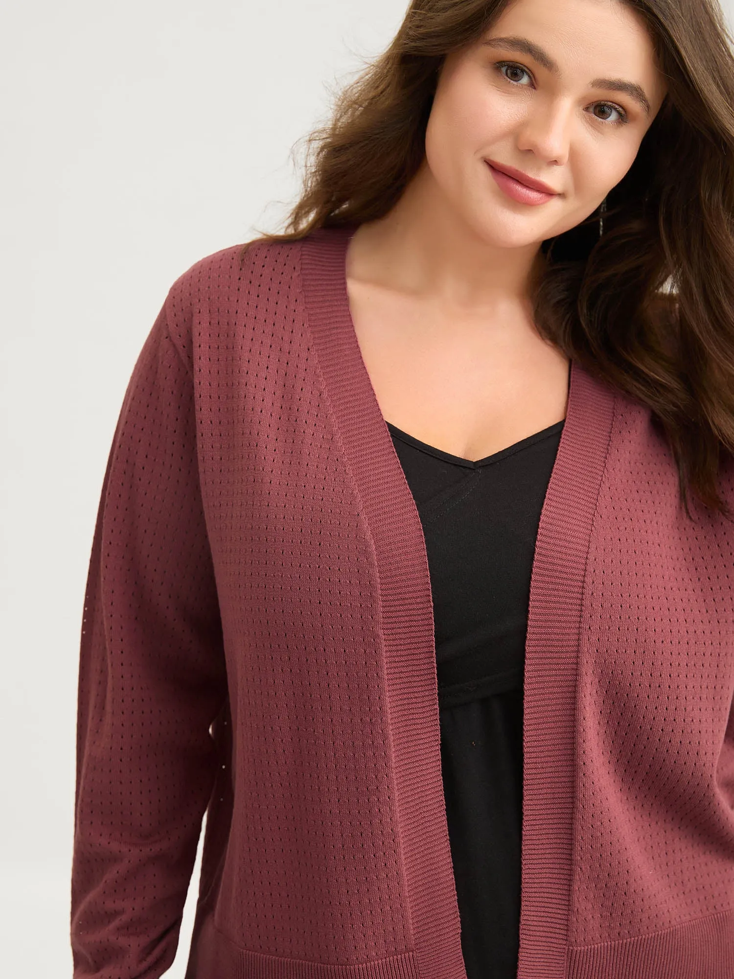 Textured Hollow Front-Open Knit Cardigan sold by Bloomchic product image thumbnail 2