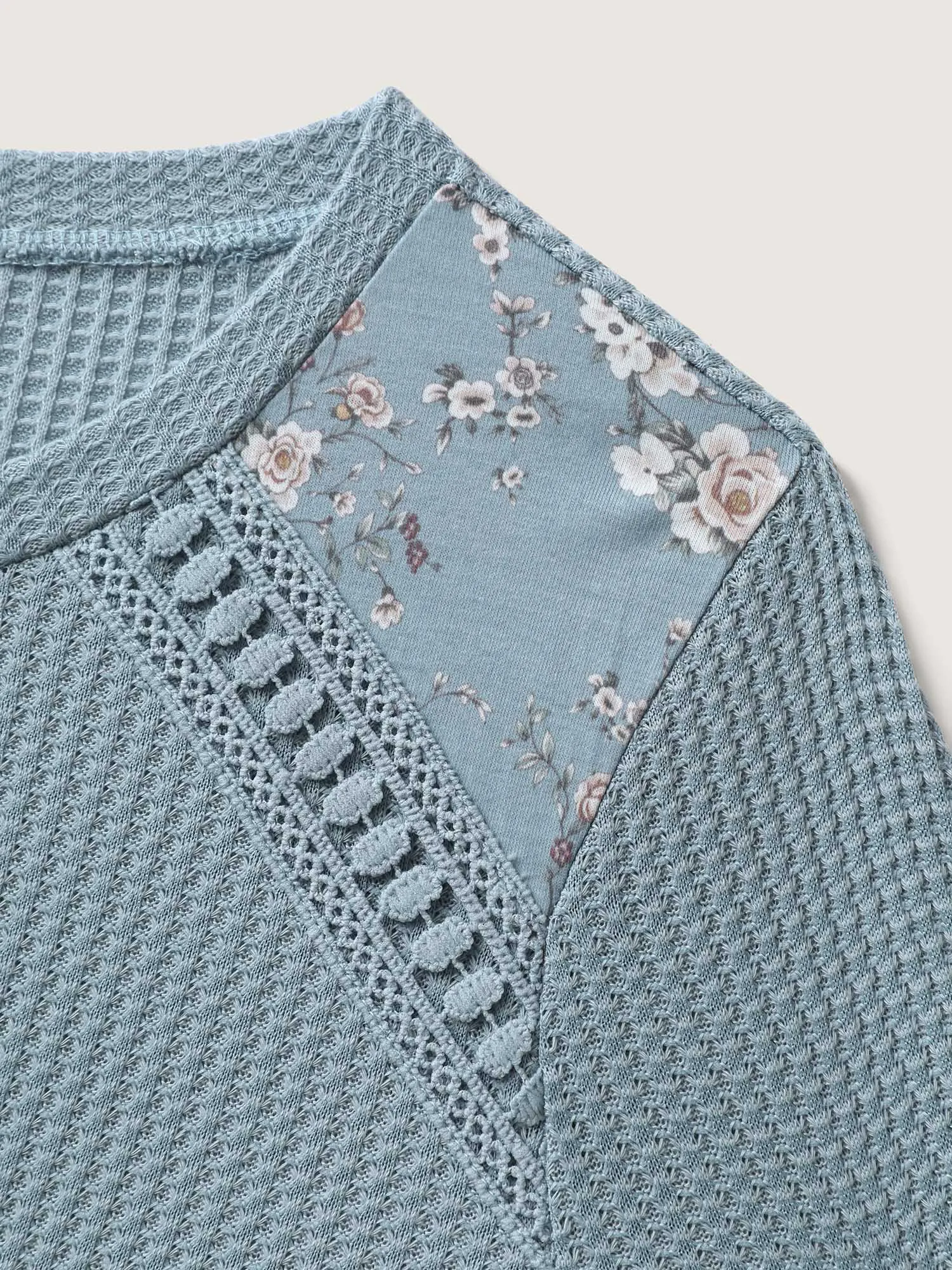 Waffle Spliced Floral Lace Sweatshirt sold by Bloomchic product image thumbnail 5