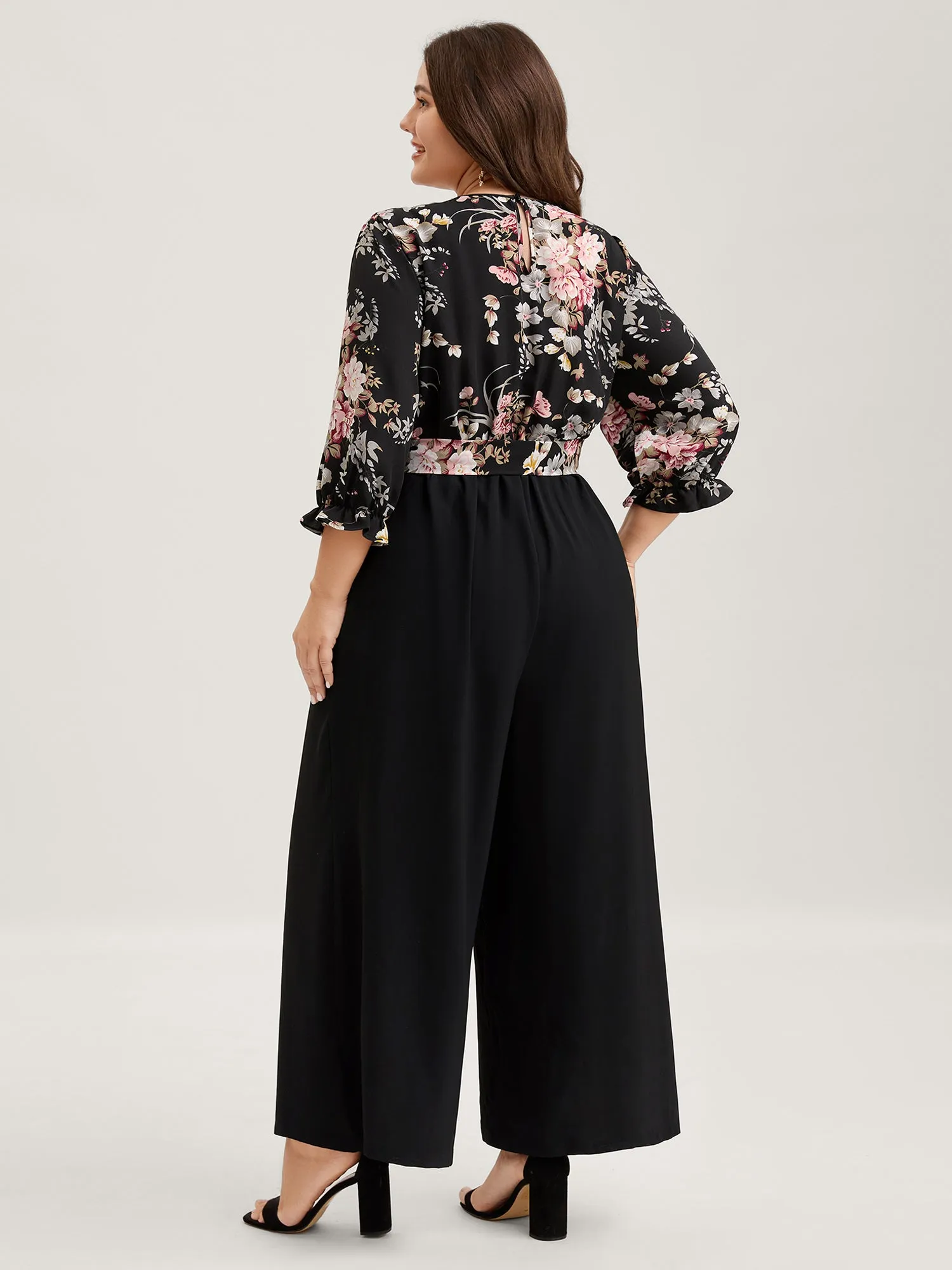 Floral Contrast Belted Wide-Leg Jumpsuit sold by Bloomchic product image thumbnail 4