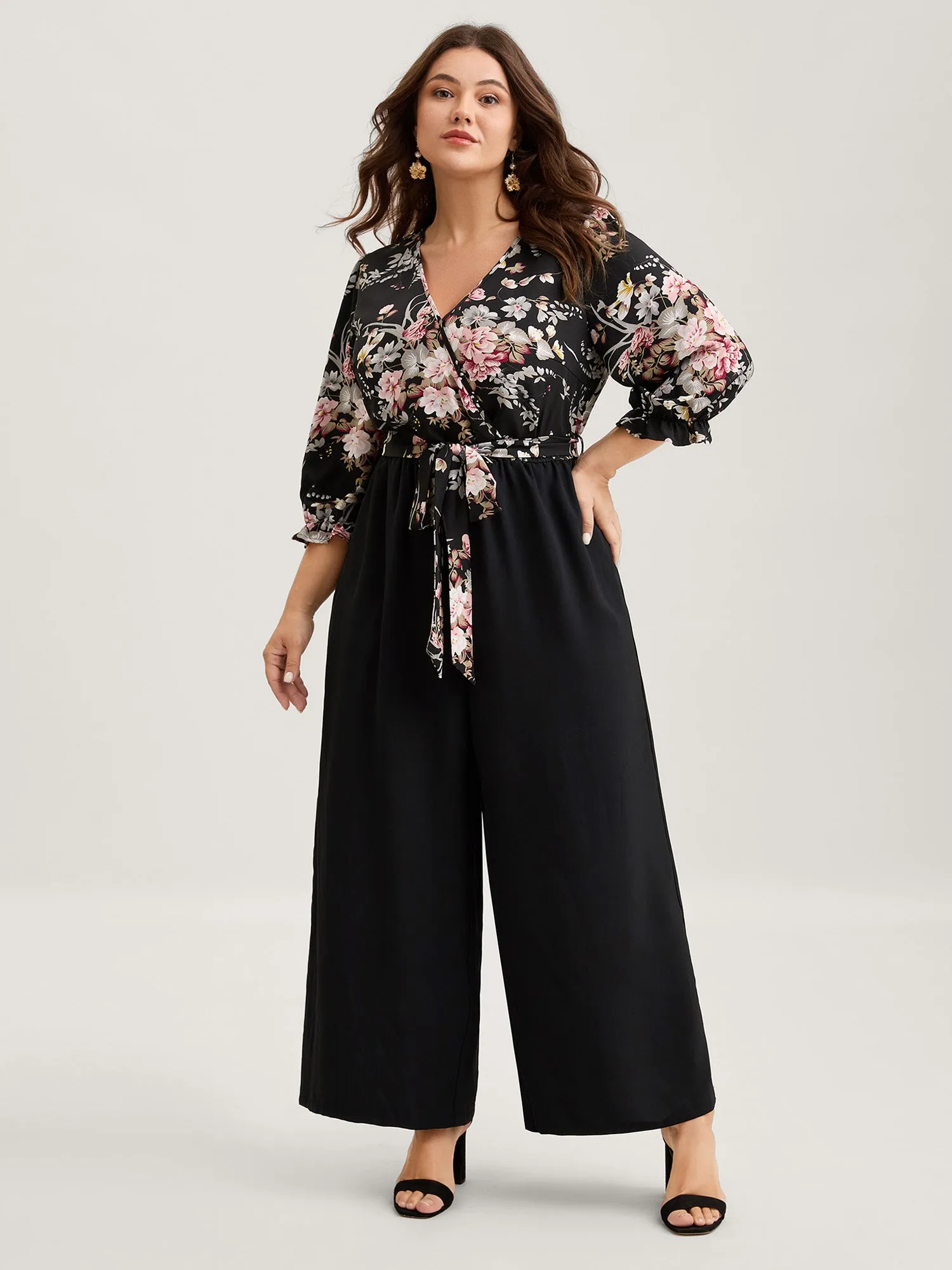 Floral Contrast Belted Wide-Leg Jumpsuit sold by Bloomchic product image thumbnail 3