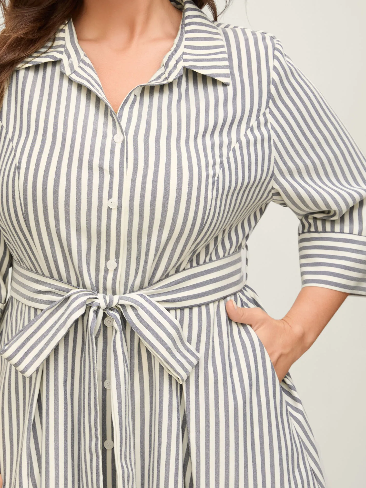 Striped Waist Belt Midi Shirt Dress sold by Bloomchic product image thumbnail 3