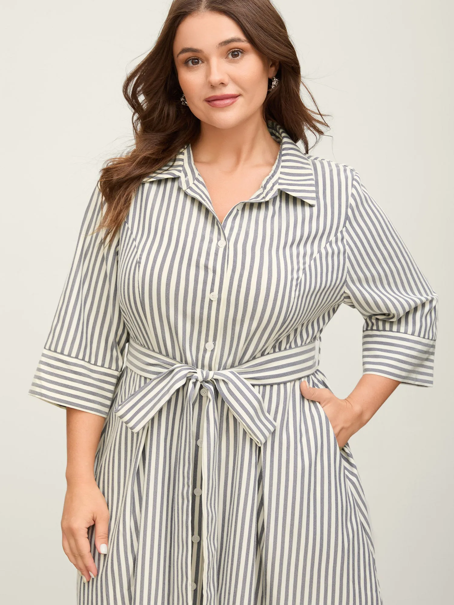 Striped Waist Belt Midi Shirt Dress sold by Bloomchic product image thumbnail 2