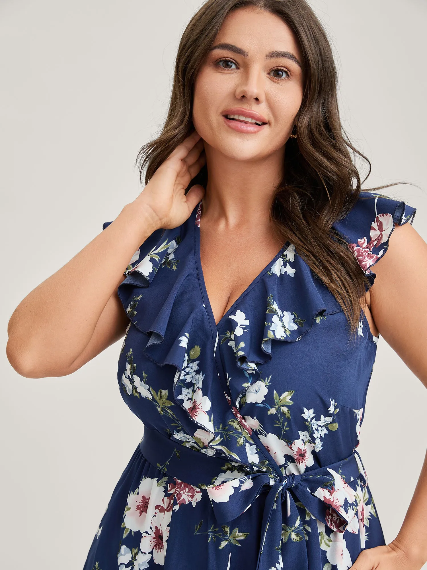 Floral Belted Waist Ruffled Pockets Midi Dress sold by Bloomchic product image thumbnail 2