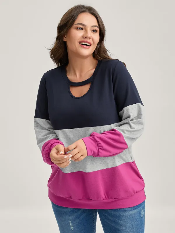 Supersoft Color Block Neck Cut-Out Sweatshirt sold by Bloomchic