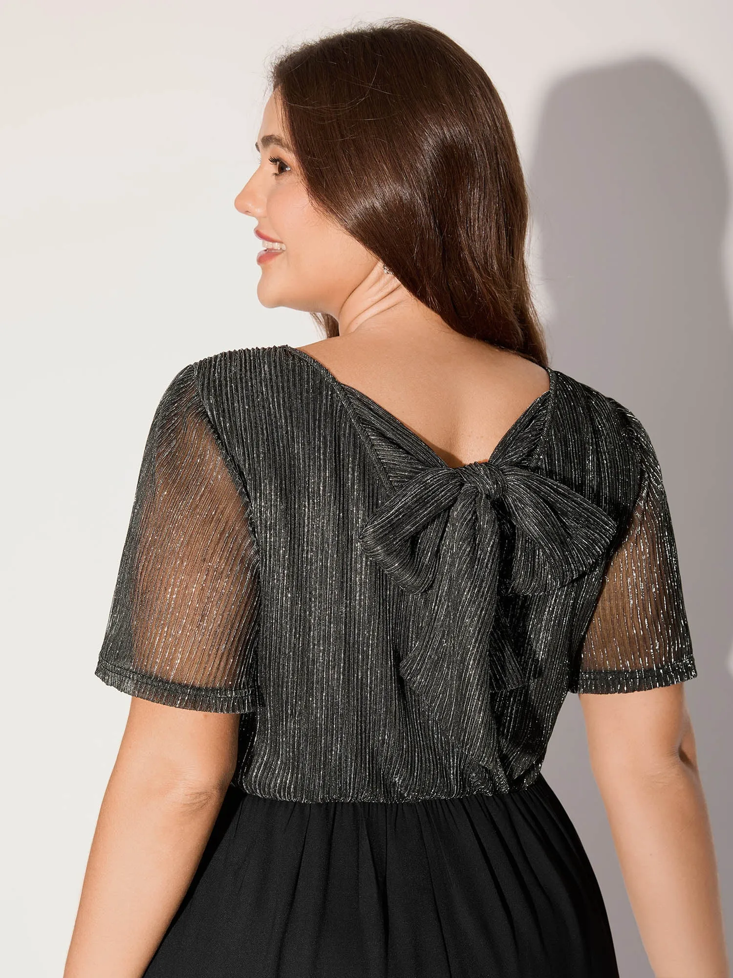 Shimmery Bow Back Tie Contrast Jumpsuit sold by Bloomchic