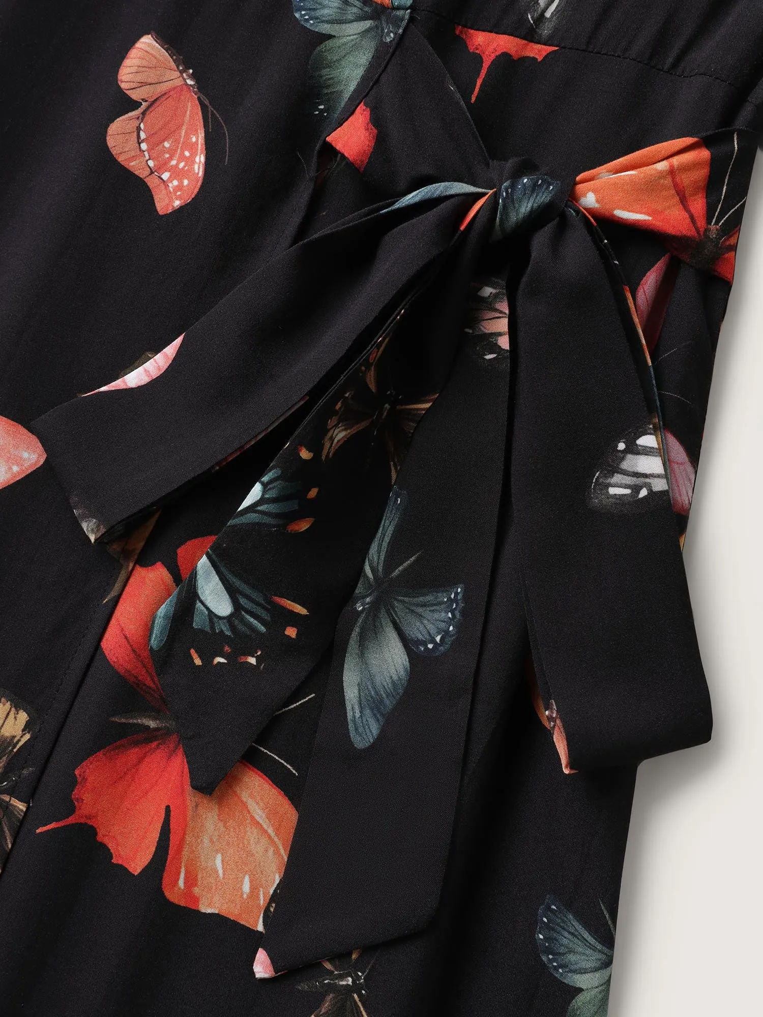 Butterfly Print Side Tie Pockets Midi Dress sold by Bloomchic product image thumbnail 5