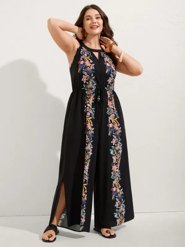 Floral Halter Neck Slit Hem Jumpsuit sold by Bloomchic