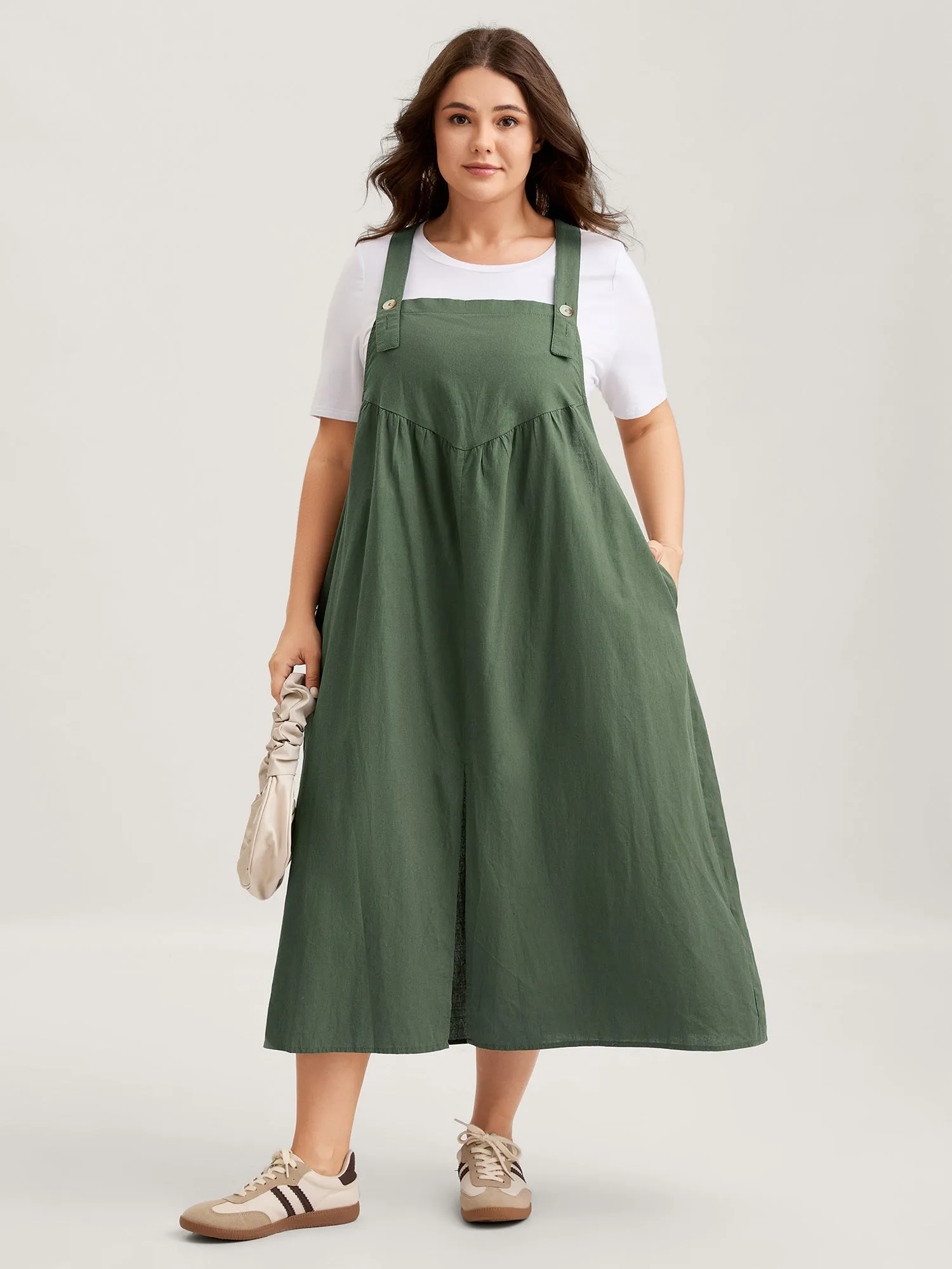 Overall Straps Front Slit Pockets Midi Dress sold by Bloomchic product image thumbnail 4