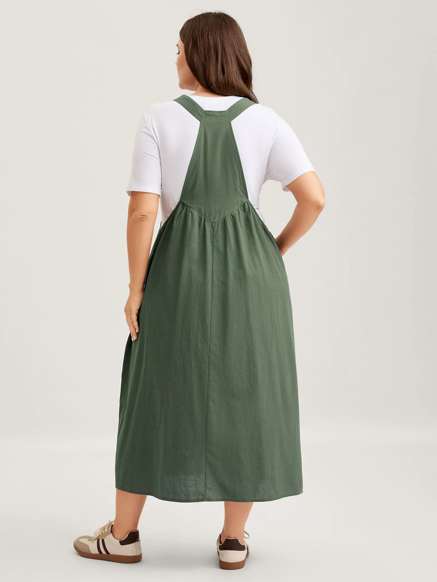 Overall Straps Front Slit Pockets Midi Dress sold by Bloomchic product image thumbnail 5