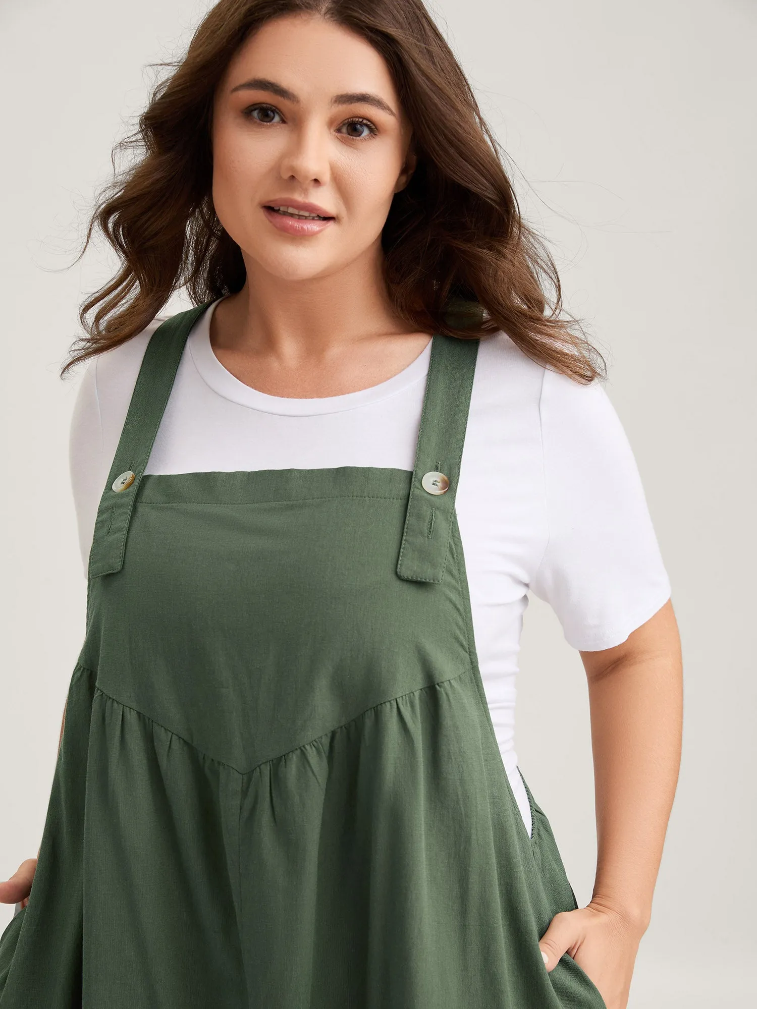 Overall Straps Front Slit Pockets Midi Dress sold by Bloomchic product image thumbnail 2