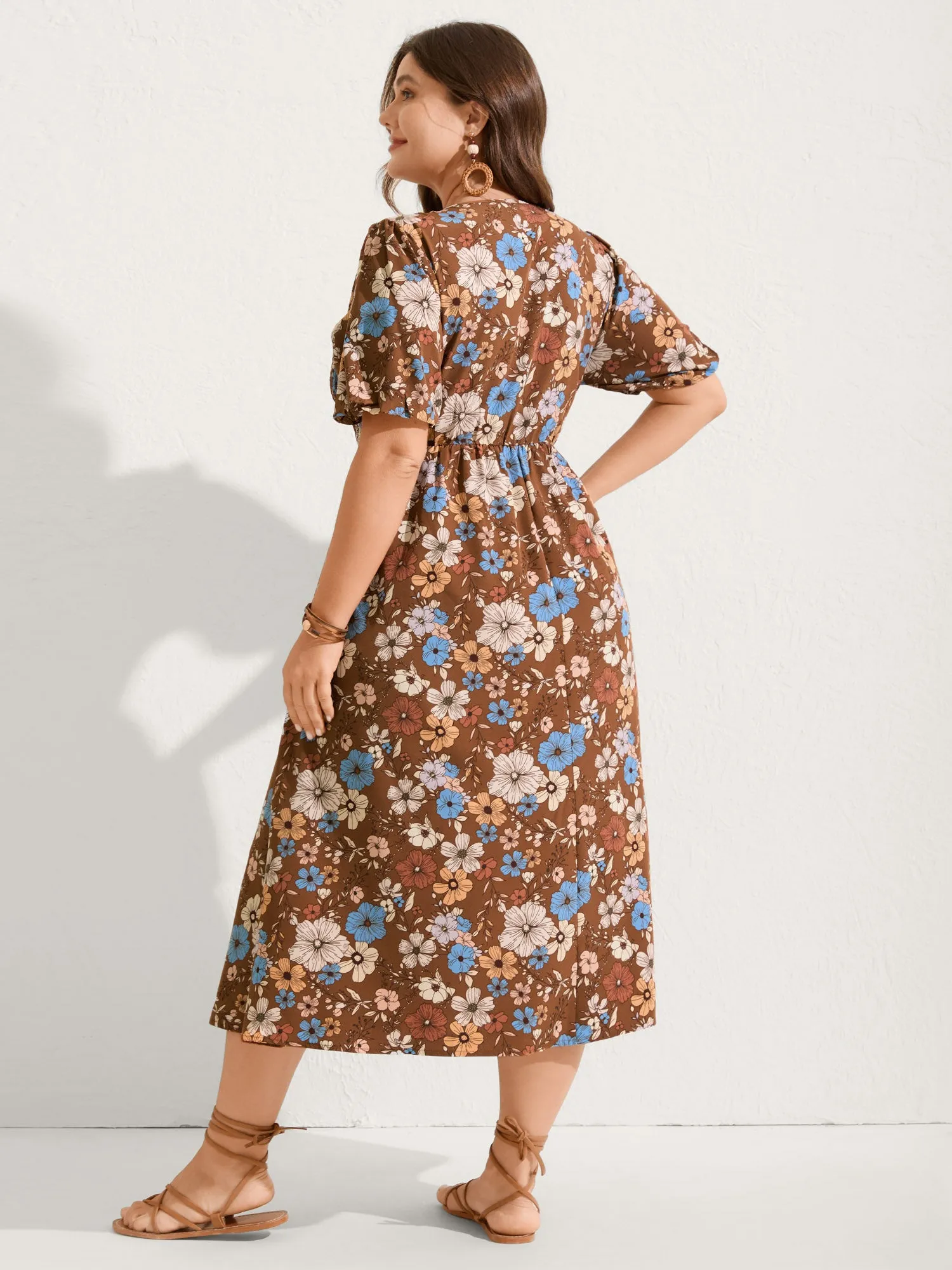 Fall Florals Shirred Bodice Midi Dress sold by Bloomchic product image thumbnail 4