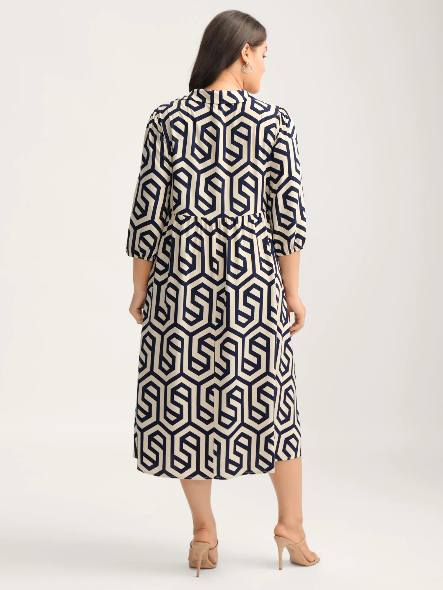 Rayon Geometric Pattern Button Midi Dress sold by Bloomchic product image thumbnail 4