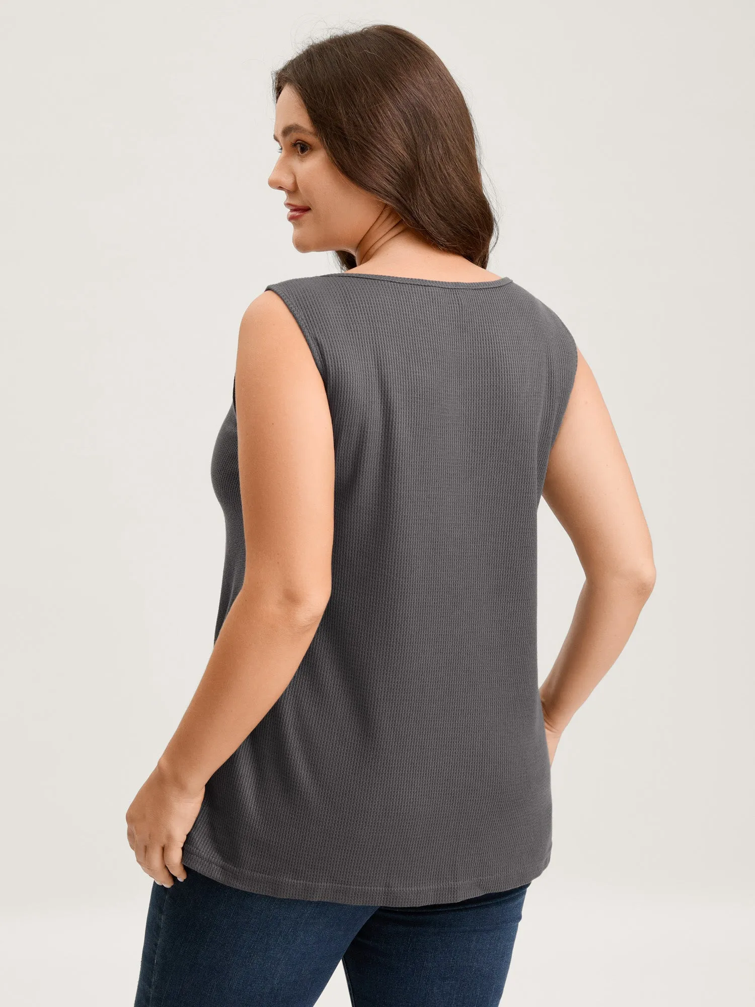 Waffle Bubble Hem Buttons Tank Top sold by Bloomchic product image thumbnail 4