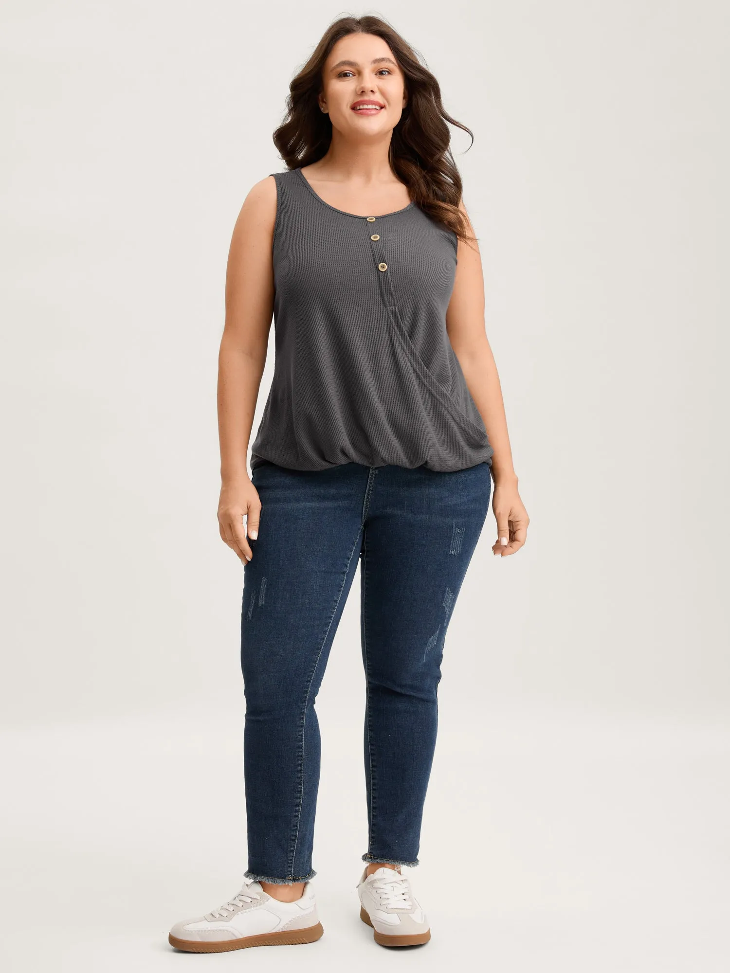 Waffle Bubble Hem Buttons Tank Top sold by Bloomchic product image thumbnail 3