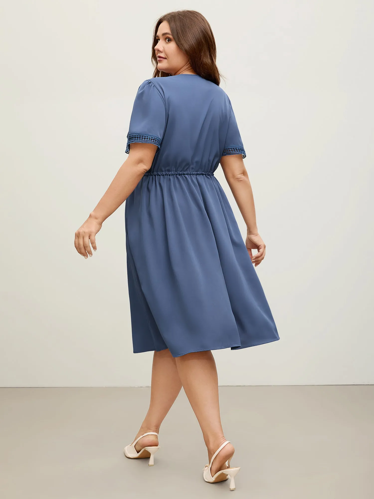 Lace Trim Waist-Drawstring Solid Midi Dress sold by Bloomchic product image thumbnail 4