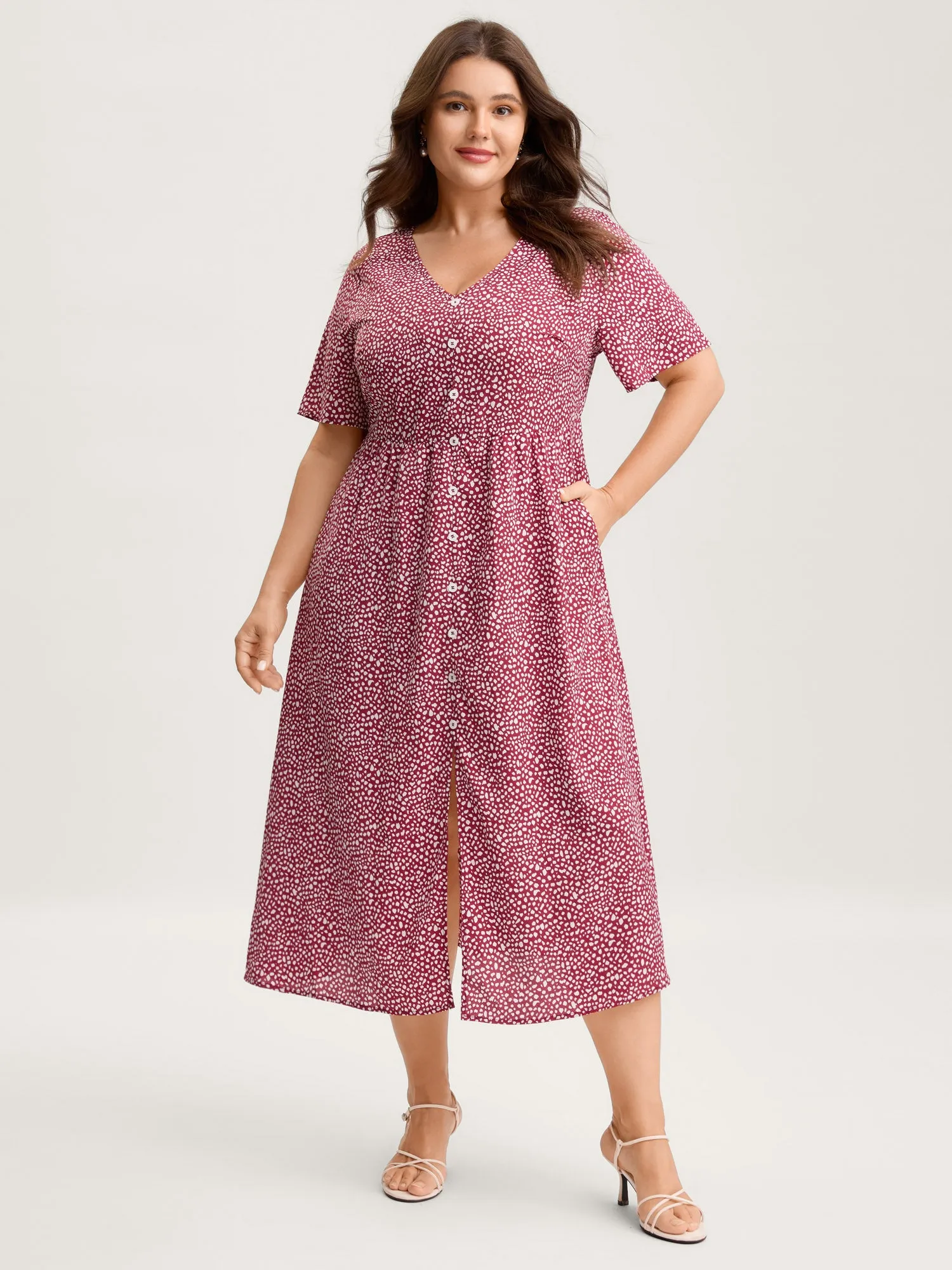 Polka Dots Button Front Midi Dress sold by Bloomchic product image thumbnail 3