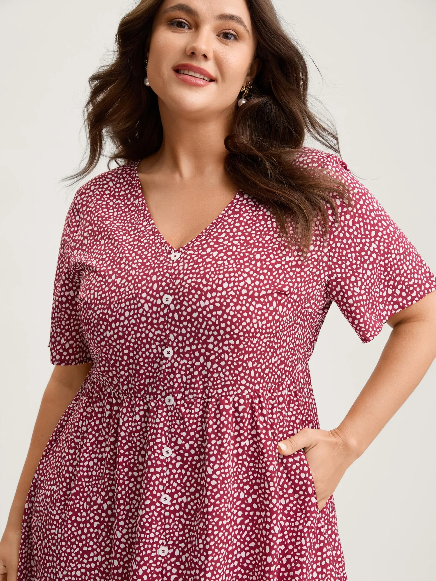 Polka Dots Button Front Midi Dress sold by Bloomchic product image thumbnail 2