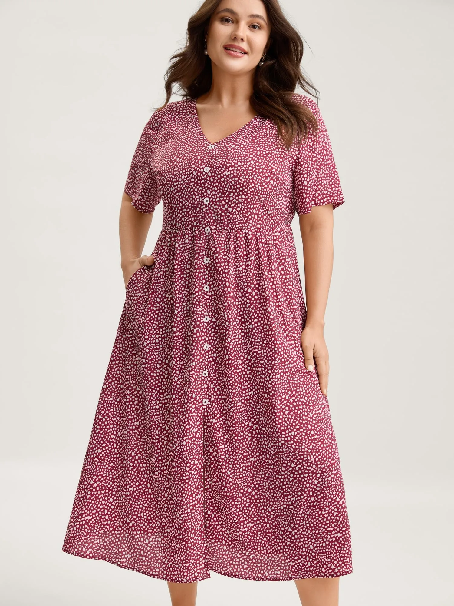 Polka Dots Button Front Midi Dress sold by Bloomchic