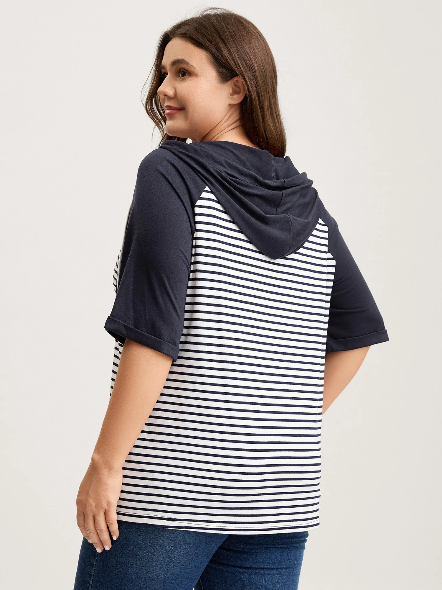 Striped Raglan Hooded Contrast T-Shirt sold by Bloomchic product image thumbnail 4