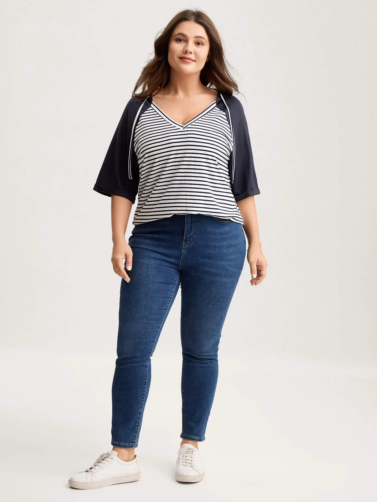 Striped Raglan Hooded Contrast T-Shirt sold by Bloomchic product image thumbnail 3