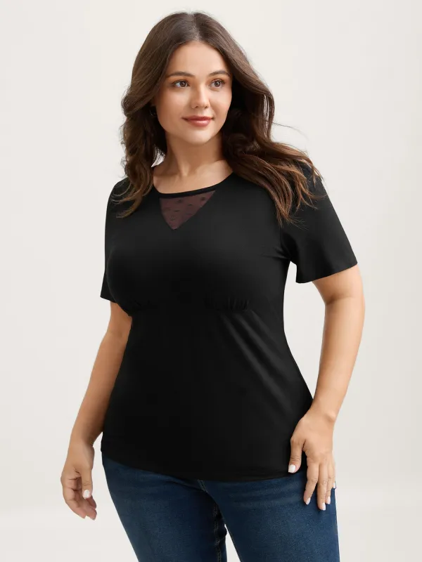 Textured Sheer Neck Slim-Fit Knit Top sold by Bloomchic