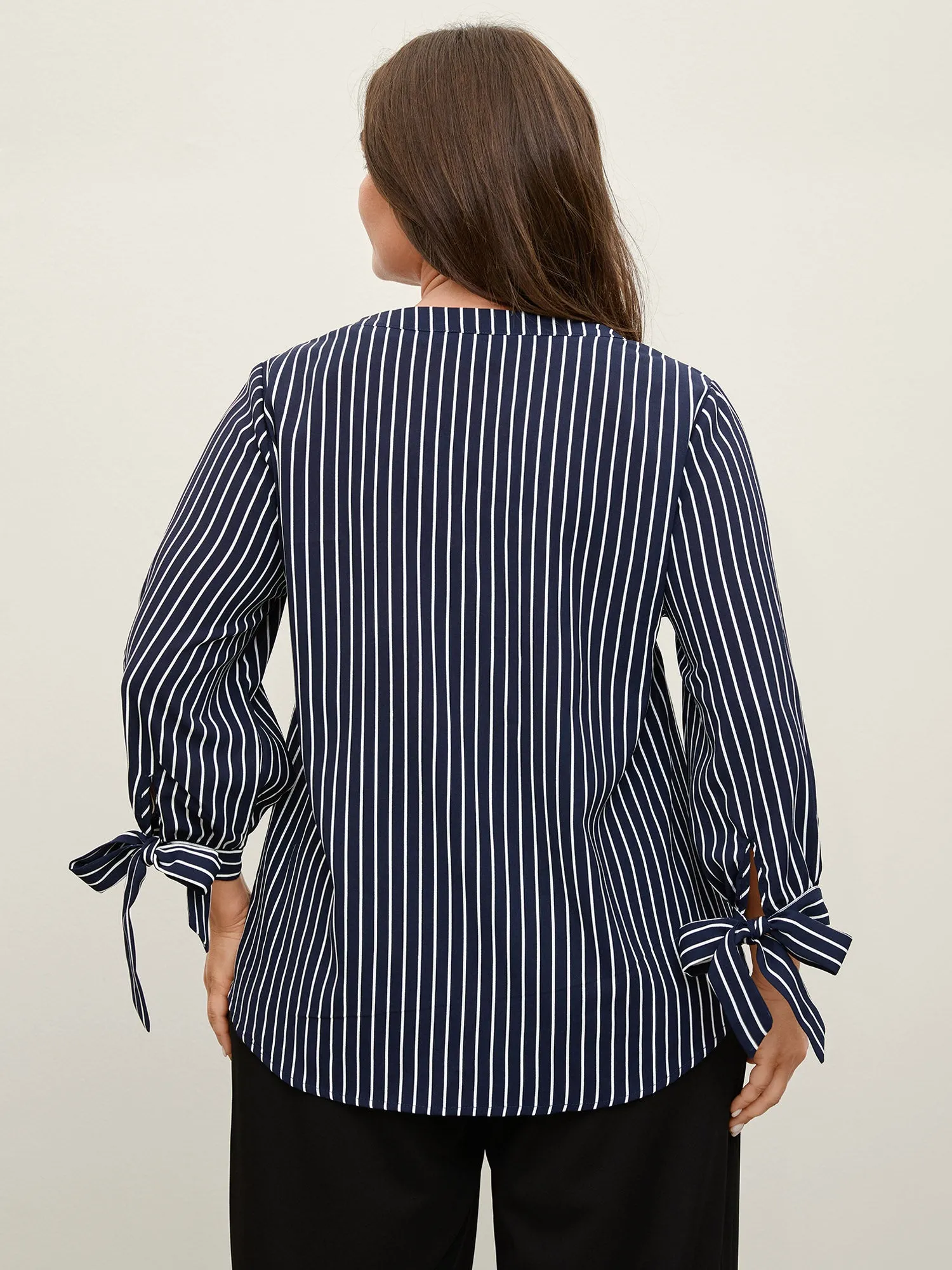 Striped Notched Collar Sleeve Tie Blouse sold by Bloomchic product image thumbnail 4