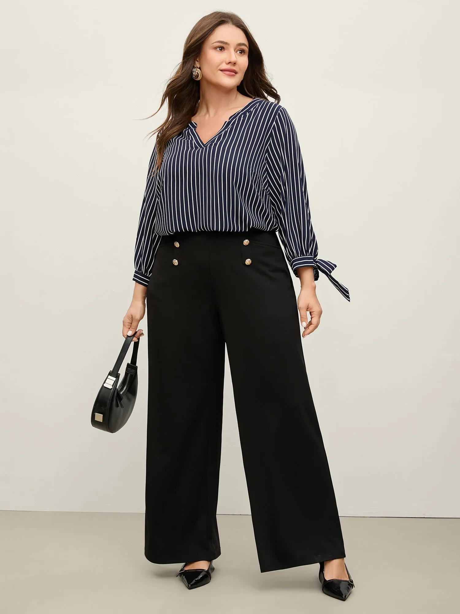 Striped Notched Collar Sleeve Tie Blouse sold by Bloomchic product image thumbnail 2