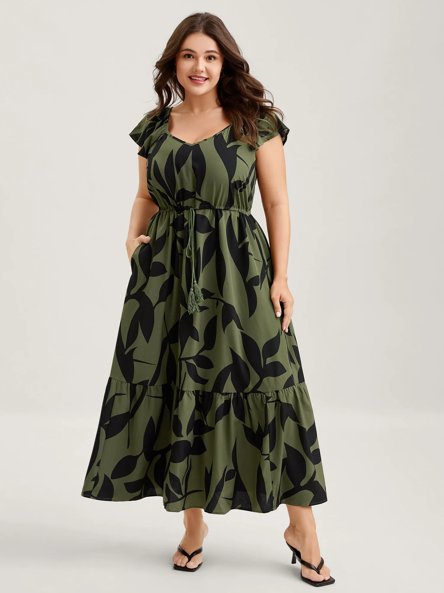 Floral Waist-Cinched Drawstring Maxi Dress sold by Bloomchic