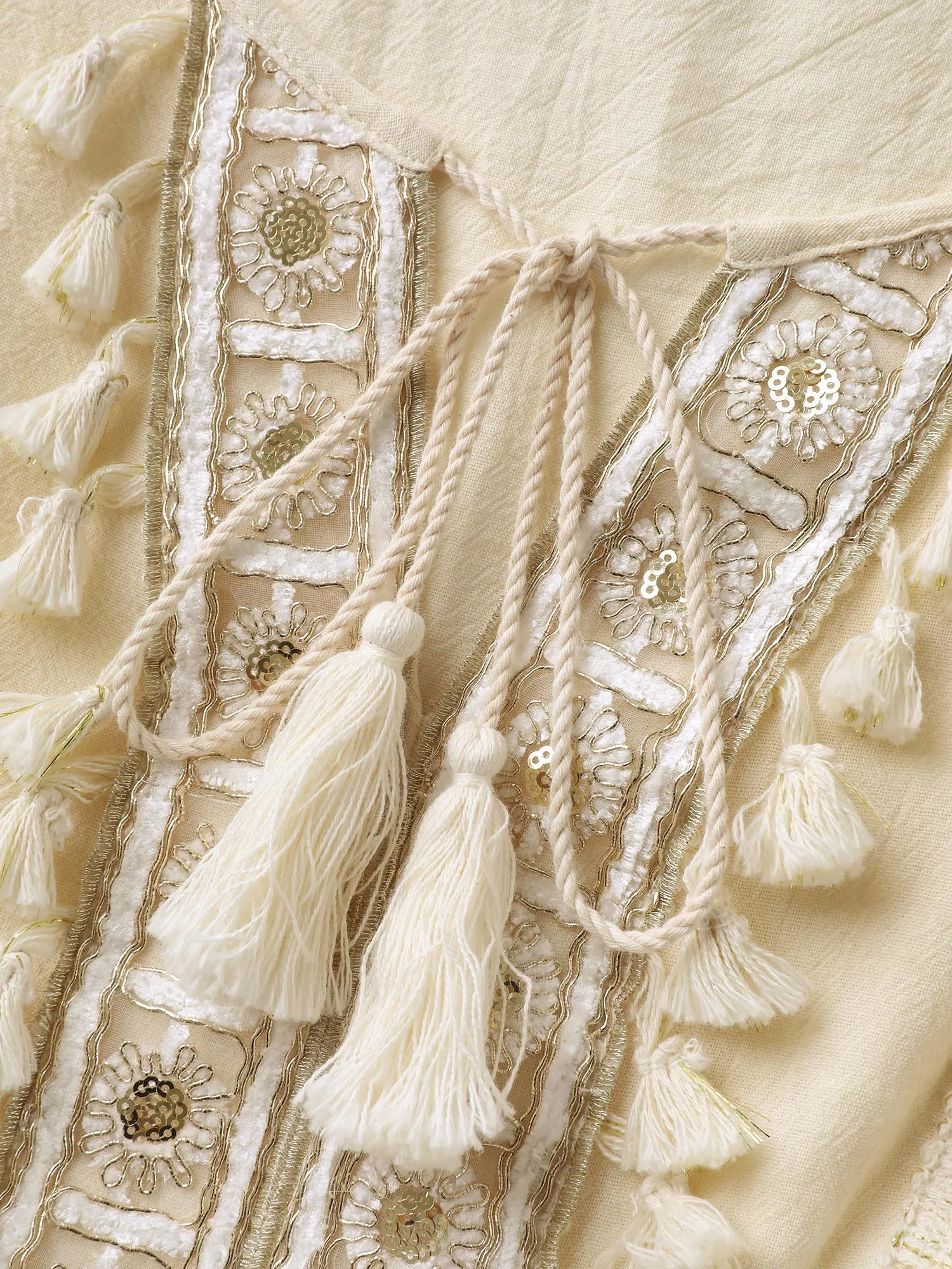 Cotton Tassel Neckline Ruffled Sleeve Solid Top sold by Bloomchic product image thumbnail 5