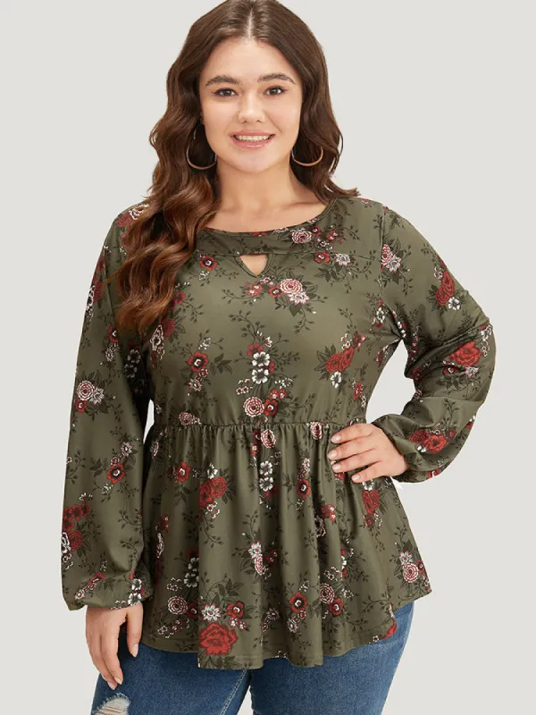 Floral Print Keyhole Elastic Waist T-shirt made by Bloomchic