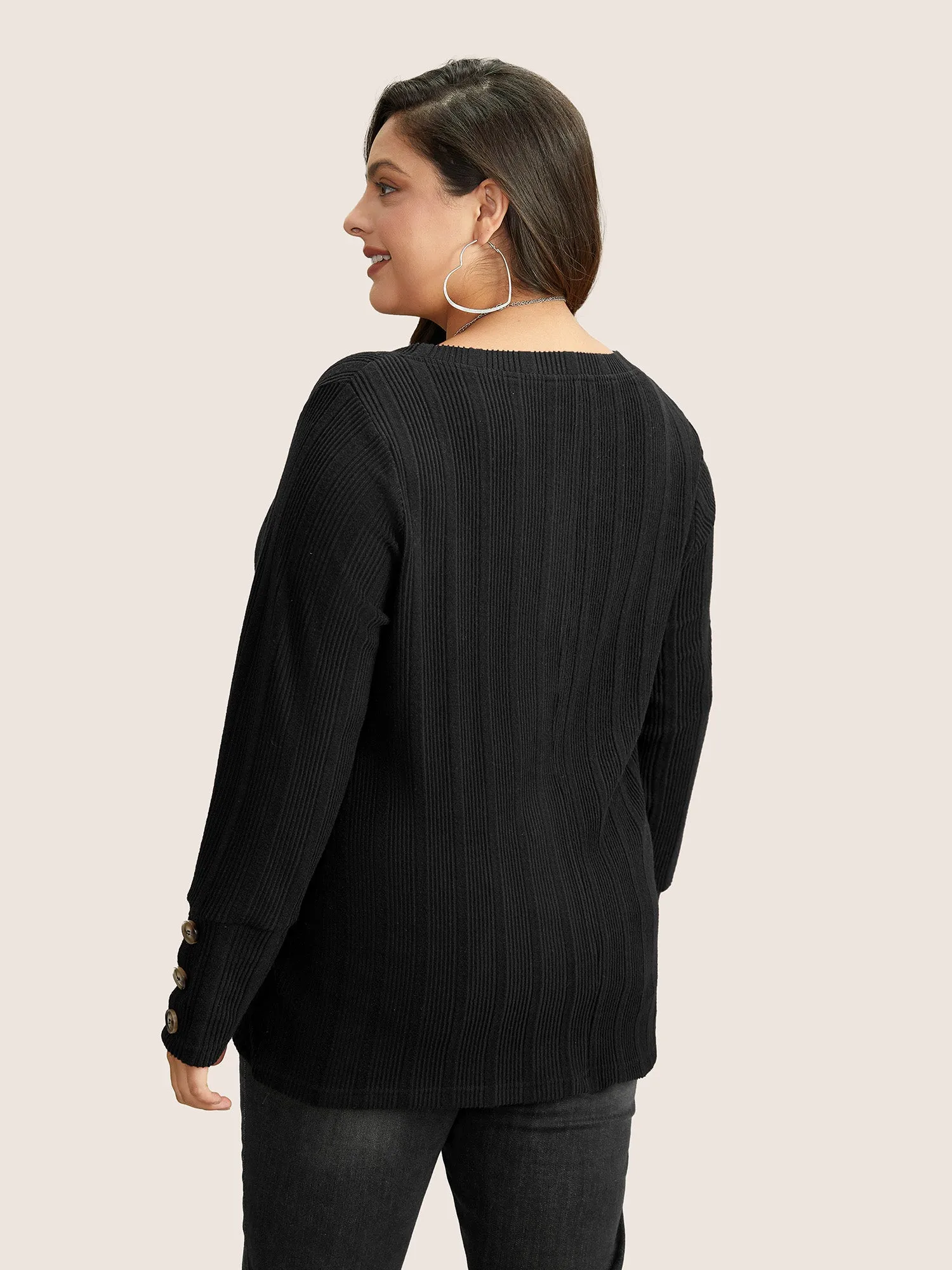 Rib Knit V Neck Button Detail T-shirt sold by Bloomchic product image thumbnail 5