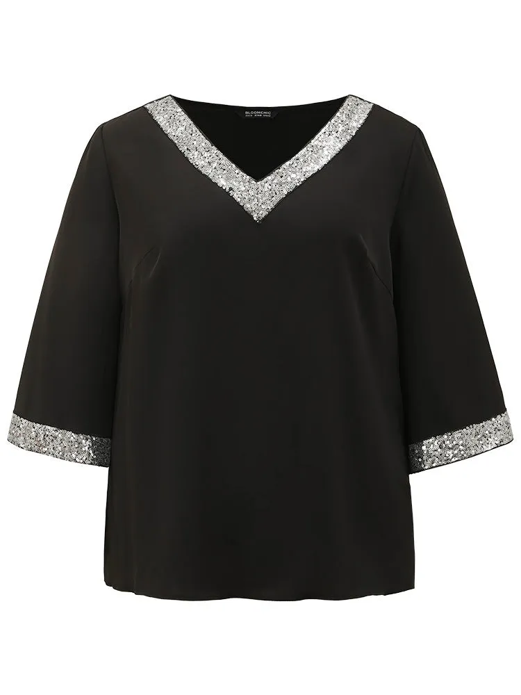 Halloween Sequin Patchwork V Neck Two-Piece Woven Blouse sold by Bloomchic product image thumbnail 5