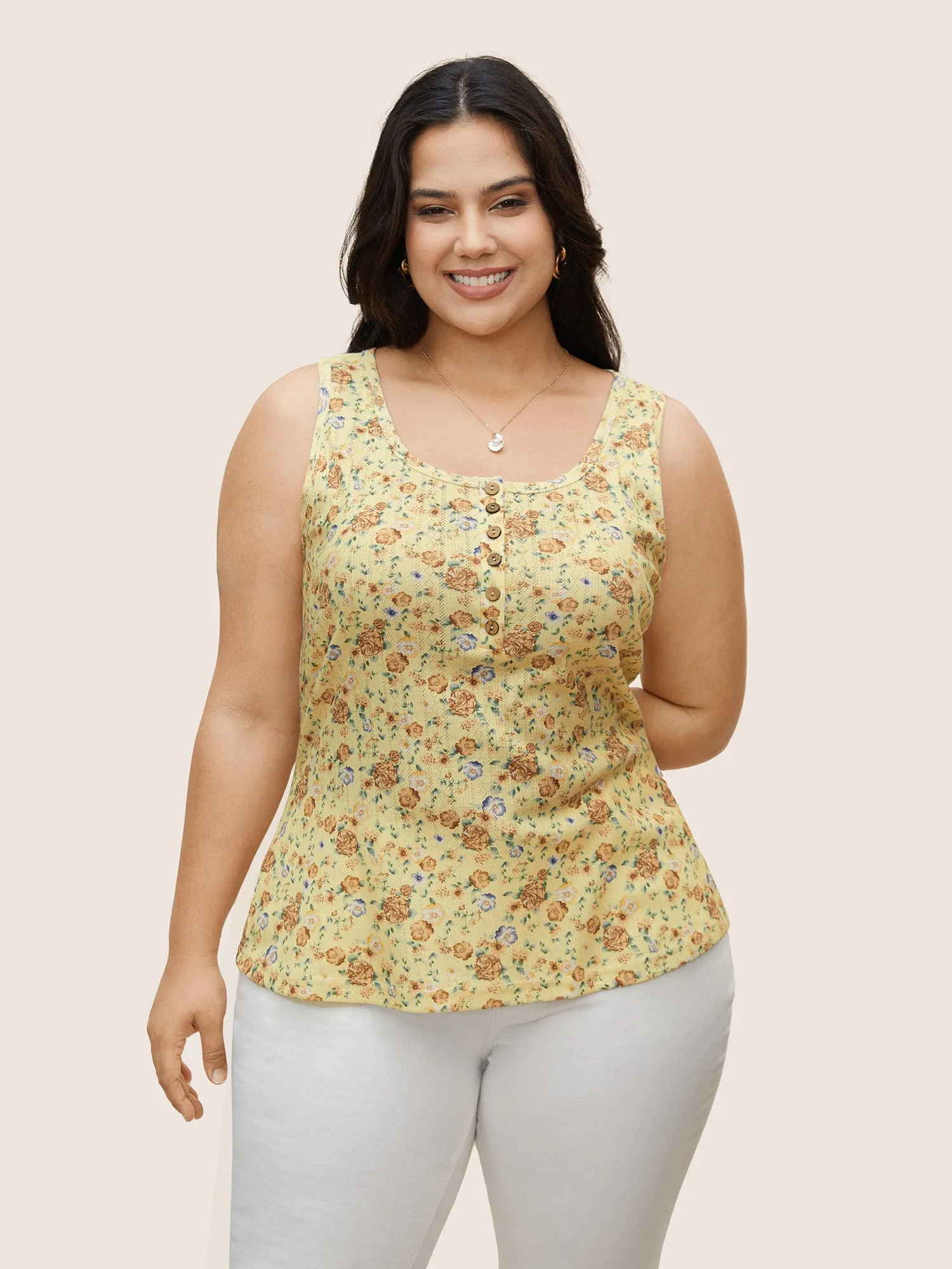 U Neck Textured Ditsy Floral Tank Top sold by Bloomchic