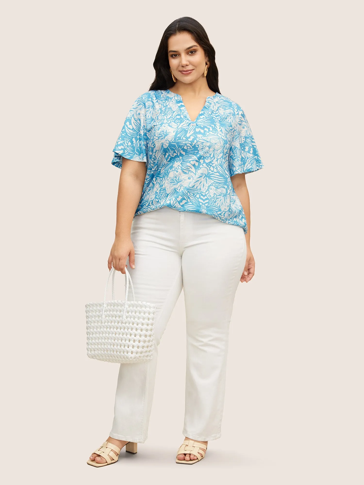 Tropical Floral Print Notched Collar T-shirt sold by Bloomchic product image thumbnail 3