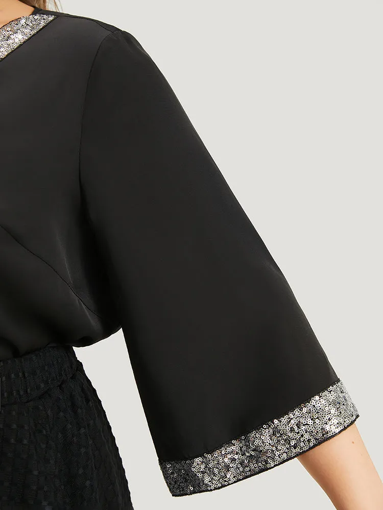 Halloween Sequin Patchwork V Neck Two-Piece Woven Blouse sold by Bloomchic product image thumbnail 4