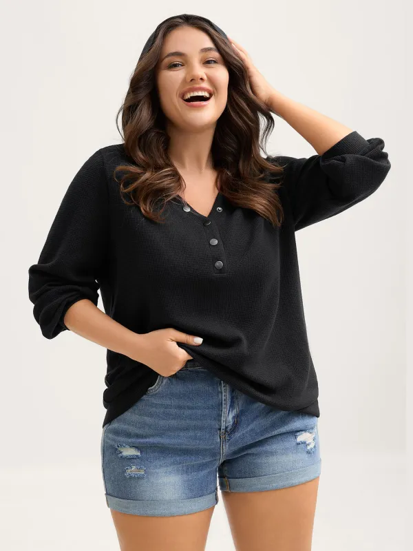 Textured Snap Buttons Hooded Sweatshirt sold by Bloomchic